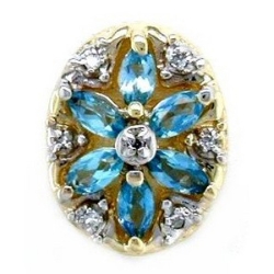 B2168 14K SLIDE WITH MARQUISE BLUE TOPAZ & DIAMOND IN FLOWER DESIGN 
